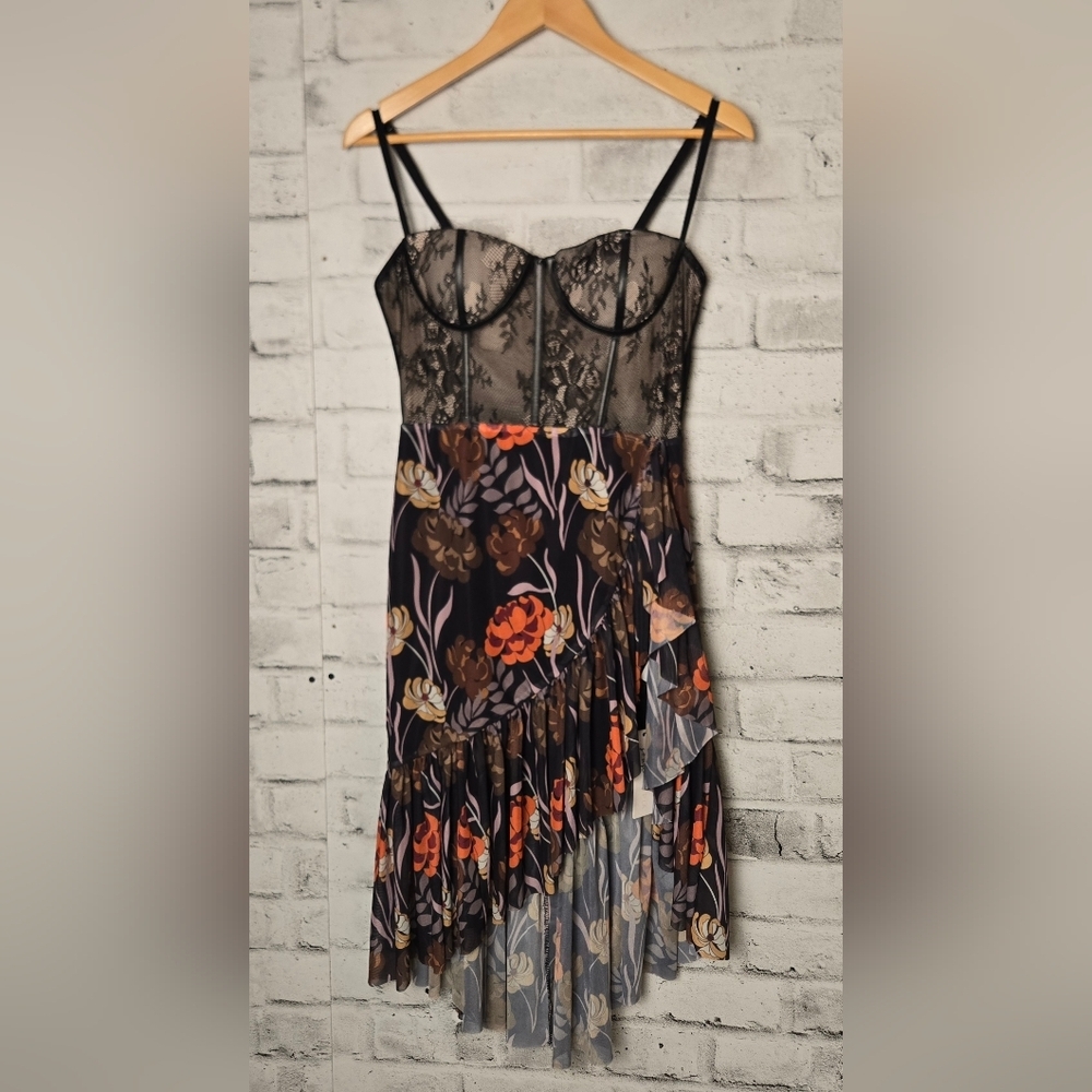 NWT Souk + Sepia Bustier Floral Midi Dress Lace Corset Romantic Large